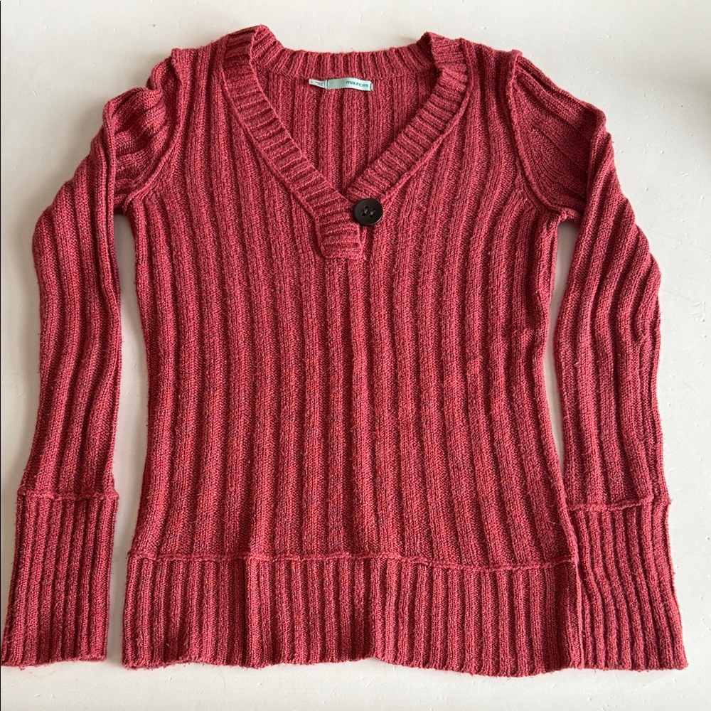 Maunces Ribbed V-Neck Maroon Sweater Women’s Size Large